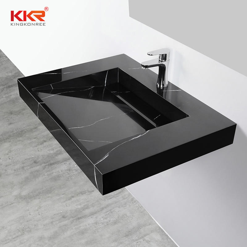 Veining Pattern Texture Marble Look Solid Surface Black Wash Basin Bathroom Sink KKR-USVS-30-8858