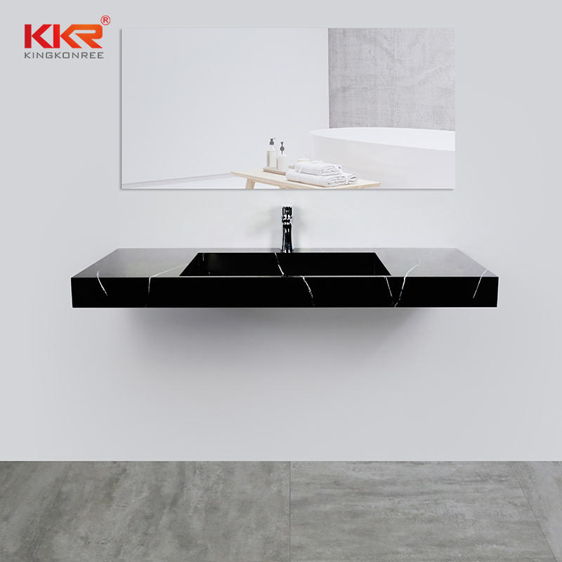 Matte Black Solid Stone Bathroom Sink / Matt Gloss Black Colour Wash Hand Basin KKR-USVS-48 - 8858