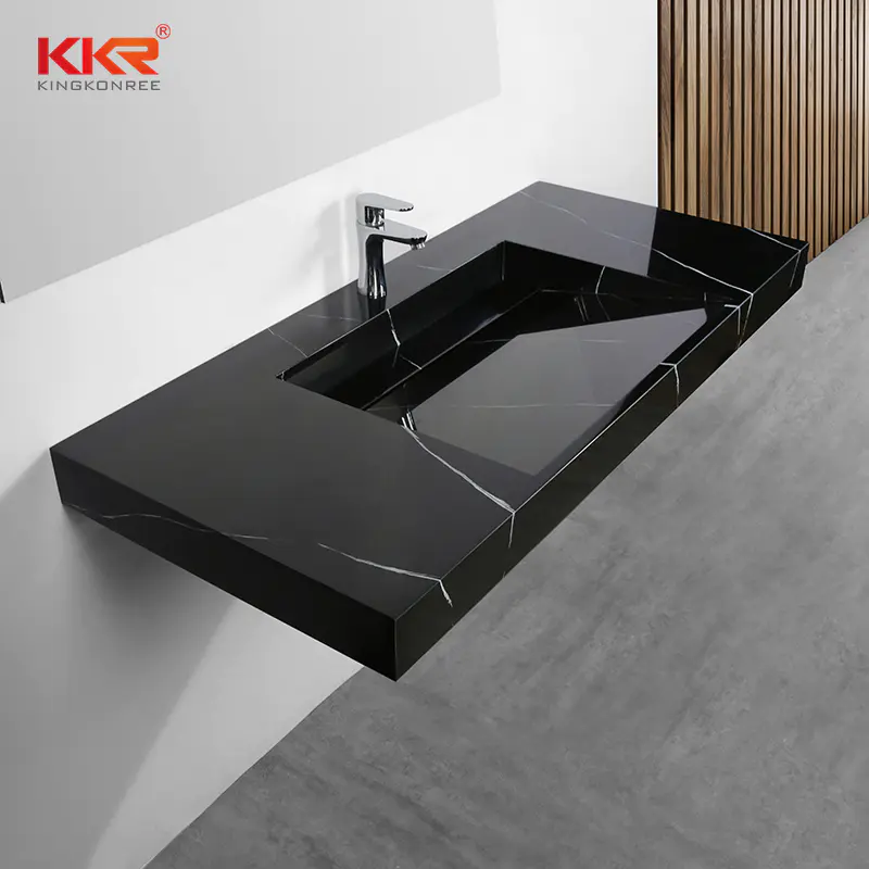 Matte Black Solid Stone Bathroom Sink / Matt Gloss Black Colour Wash Hand Basin KKR-USVS-48 - 8858