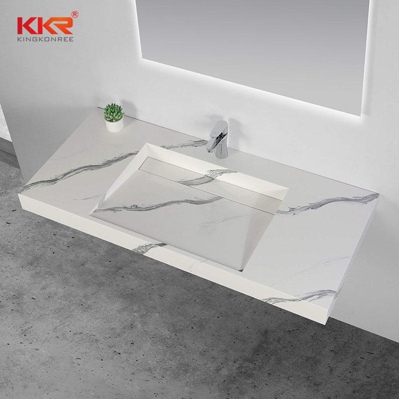 KKR Solid Surface Ramp Sink Bathroom Hand Wash Basin Stone Wall Hung Wash Basin Black White Wash Hand Basin KKR-USVS-48-8819