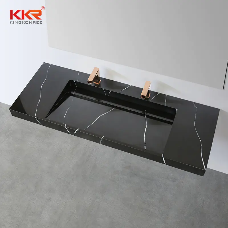 Black Marble-looking Solid Surface Bathroom Vanity Single Sink With Countertop Faux Stone Hand Was Basins KKR-USVS-60 - 8858