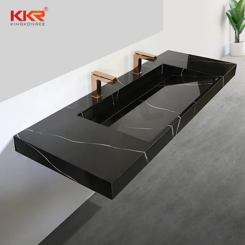 Black Marble-looking Solid Surface Bathroom Vanity Single Sink With Countertop Faux Stone Hand Was Basins KKR-USVS-60 - 8858