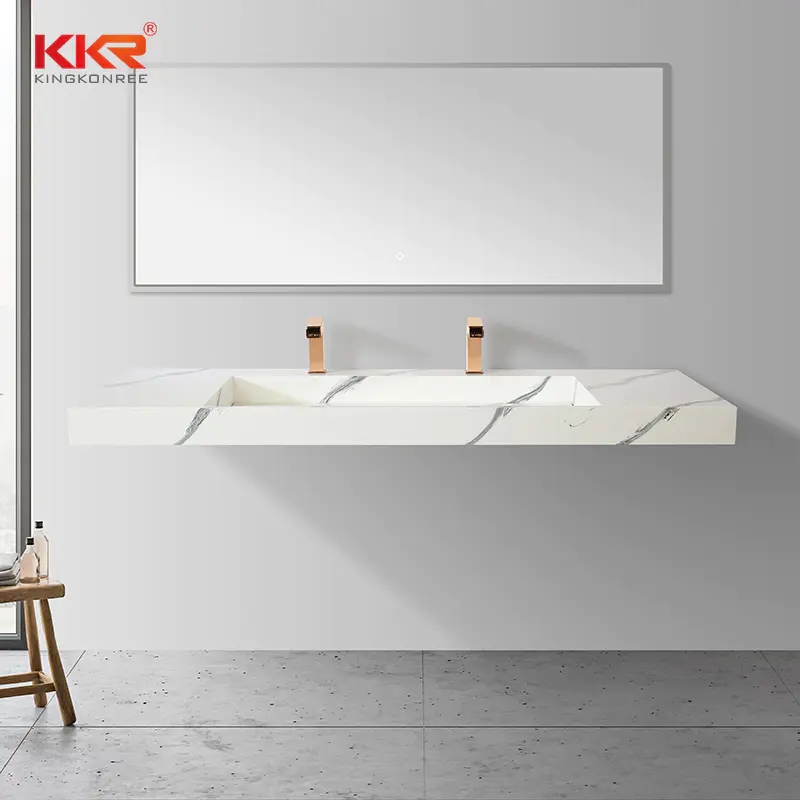 Marble-Looking Stone Sink Bathroom Wall-hung Basin Solid Surface Wash Hand Basins Bathroom Cabinet Vanity Sink KKR-USVS-60-8819
