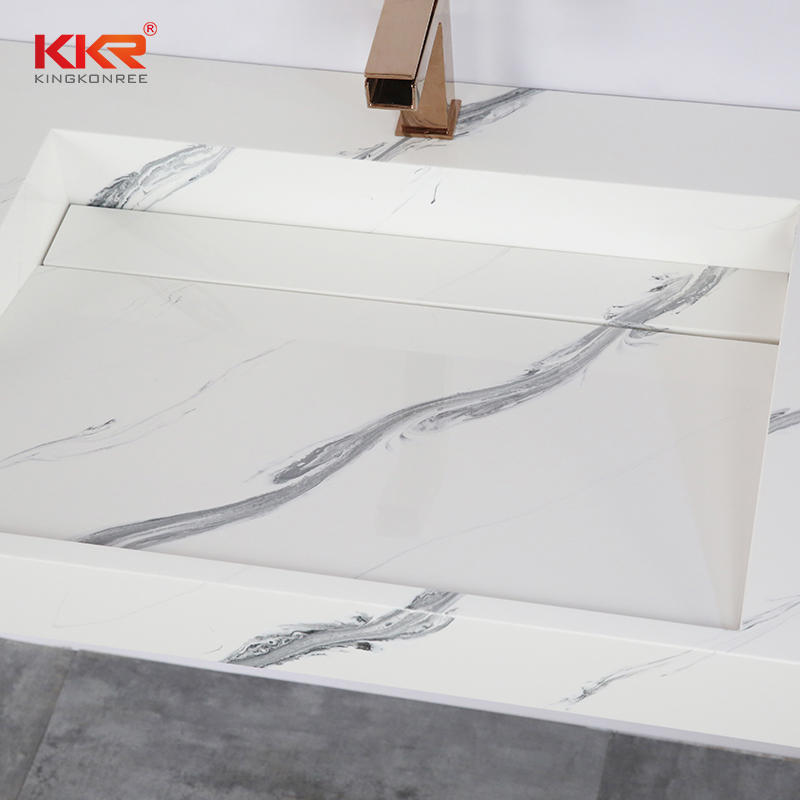 Luxury Integrated Vanity Sink Solid Surface Resin Stone Marble Wall-Mounted Basin KKR-USVS-70D - 8819