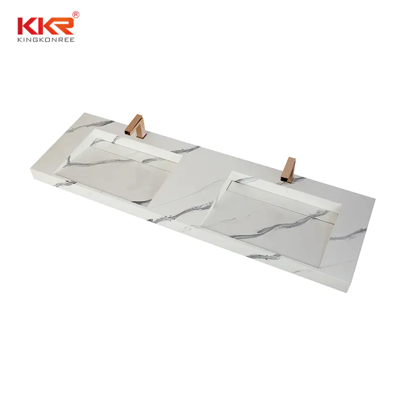Luxury Integrated Vanity Sink Solid Surface Resin Stone Marble Wall-Mounted Basin KKR-USVS-70D - 8819