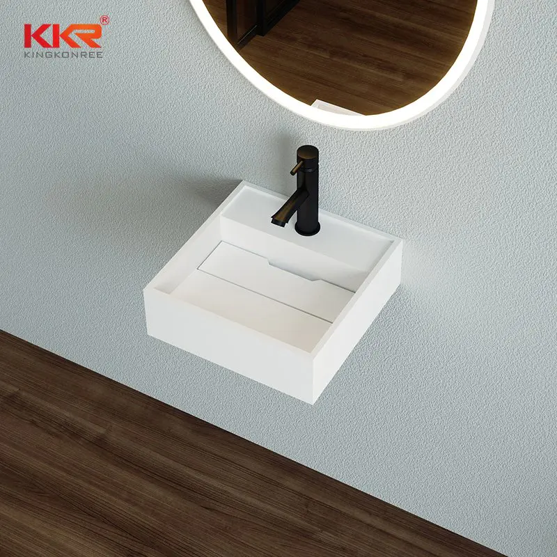 Solid Surface Cabinet Basin Artificial Stone Bathroom Vanity Wall Hung Basin KKR-1117