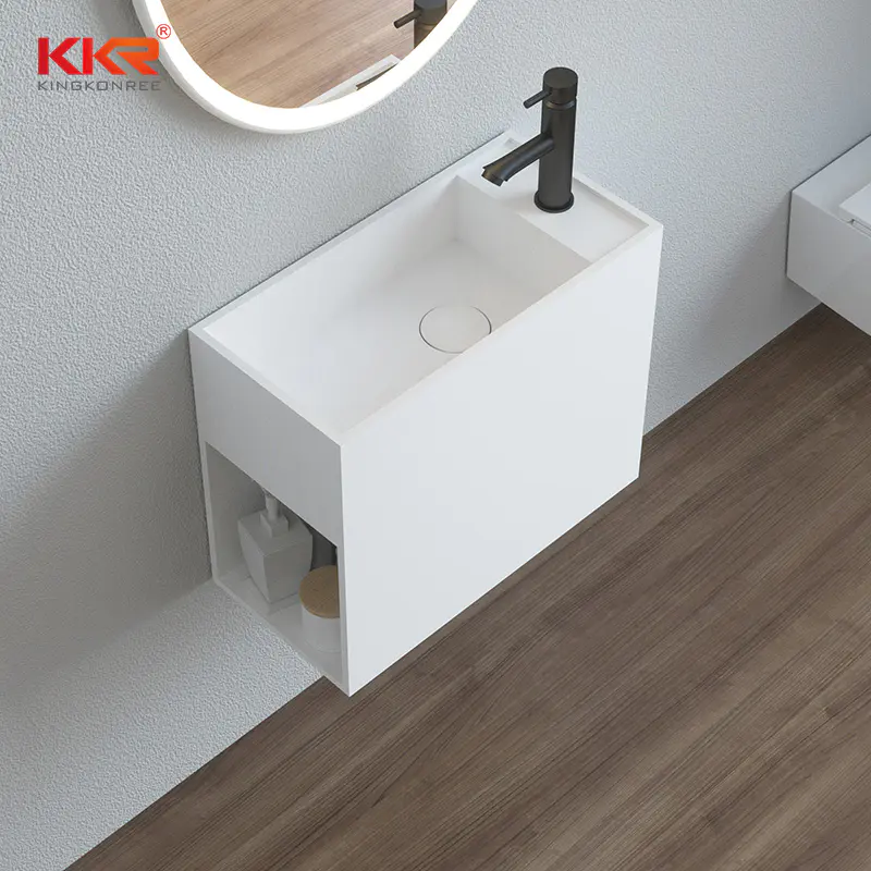 KKR Luxury White Basin Solid Surface Wall Hung Portable Stone Basin Sink KKR-1118