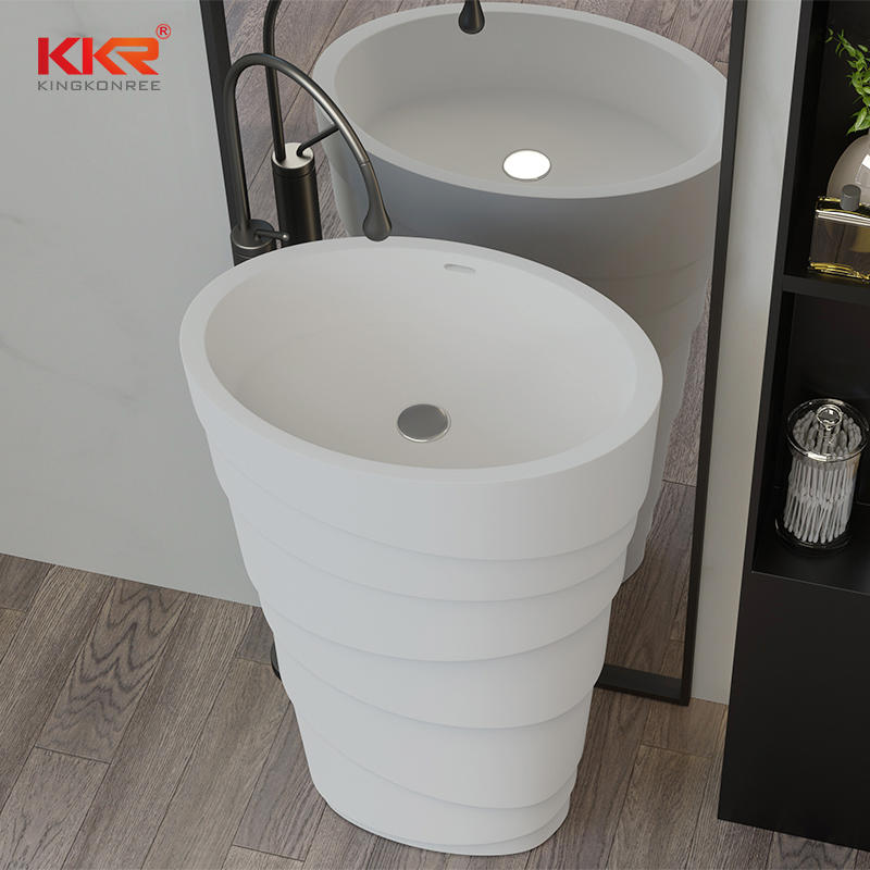Hot Sale Solid Surface Bathroom Pedestal Sink Resin Stone Wash Basin Free-Standing Wash Basin KKR-1398