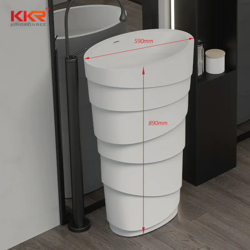 Hot Sale Solid Surface Bathroom Pedestal Sink Resin Stone Wash Basin Free-Standing Wash Basin KKR-1398
