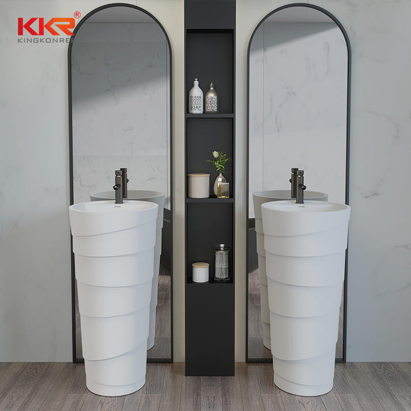 Modern Solid Surface Hotel Stone Basin White Glossy Bathroom Freestanding Basin KKR-1398-A