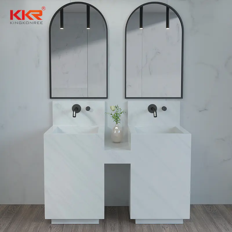 Acrylic Marble Pattern Freestanding Washbasin Sets Fabricated Pedestal Washbasins