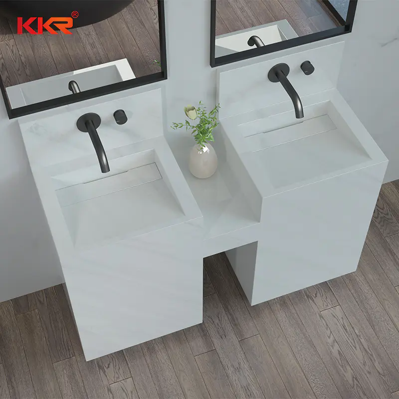 Acrylic Marble Pattern Freestanding Washbasin Sets Fabricated Pedestal Washbasins
