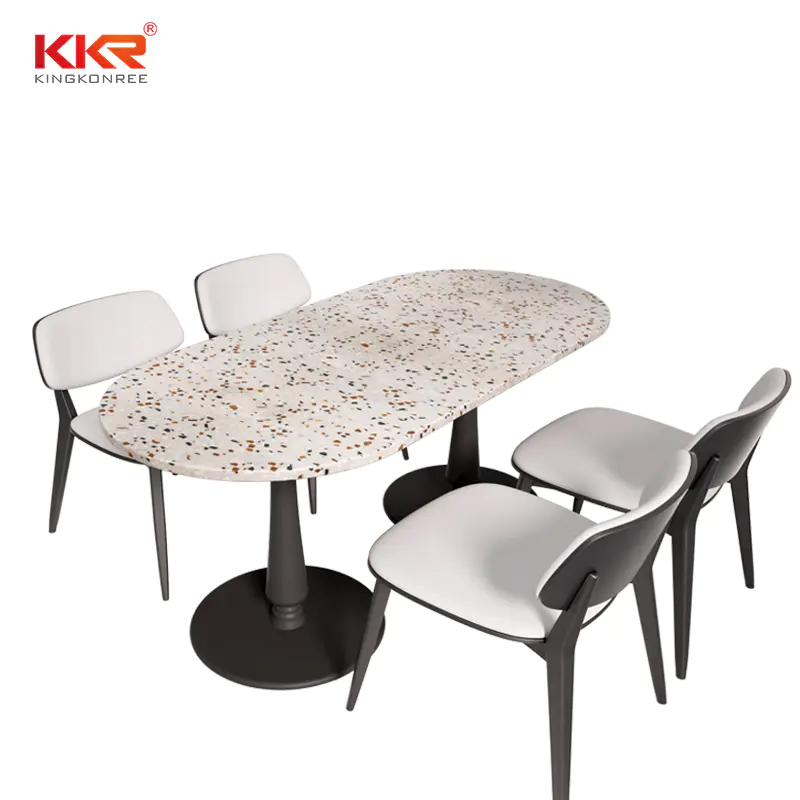 Round Square Marble color desk top with table chair Solid surface stone for Fast food restaurant