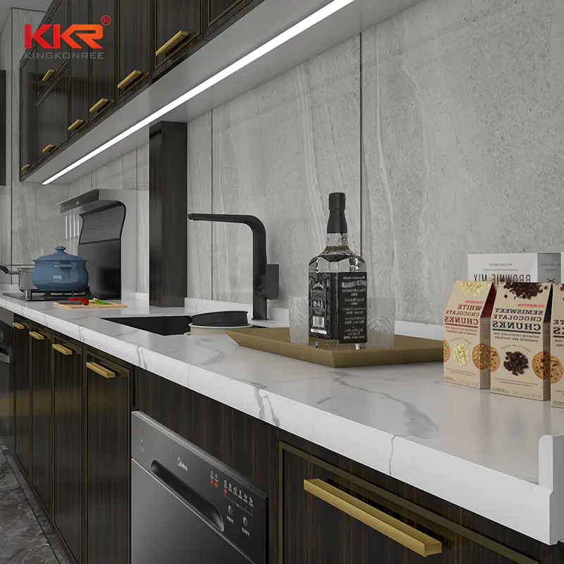 KKR Prefabricated Crystal White Marble Solid Surface Composite Quartz Countertop